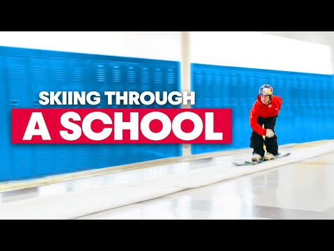 Freestyle Skiing Through a School