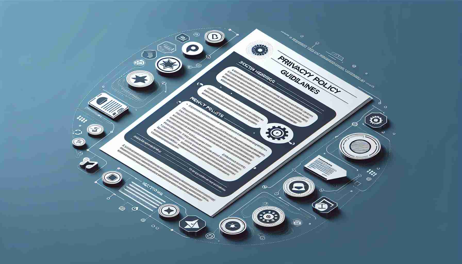 Generate a realistic high-definition image portraying the contents of a privacy policy guidelines manual relevant for users on modern online platforms. The image should display sections headings, bulleted points, and legal jargon typically found in such documents, with a professional and contemporary design styling.